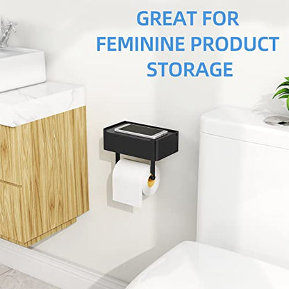 JUYSON Toilet Paper Holder with Shelf, Flushable Wipes Dispenser Fits for Bathroom Wipe Storage, Keep Your Wipes Hidden Out of Sight - SUS304 Stainless Steel Wall Mount Organizer (Matte Black) - color: Black