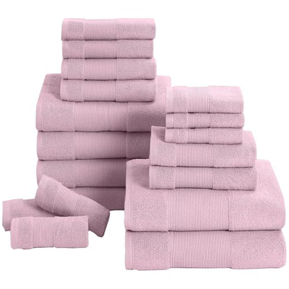 Modern Threads Air Cloud 18-Piece Towel Set - 100% Zero-Twist Cotton, 500 GSM, Quick Dry & Plush, Pink - color: Pink, size: 18 Pcs Towel Set