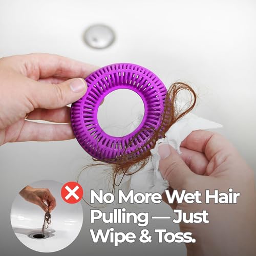 The Ultimate Tub Drain Protector Hair Catcher/Strainer/Snare, Regular - Purple | Easy snap-in design fits around bathtub stoppers. Customizable utility guard for clog prevention. Fits 1.85"- 2.16" drains. . - color: Purple
