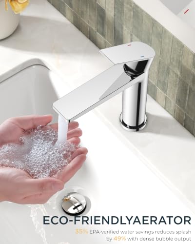FORIOUS Chrome Bathroom Faucets 1 Hole, Single Hole Bathroom Sink Faucet | Single Lever Rv Bathroom Faucet One Hole, Vanity Faucet for Bthroom Sink 1 Hole with Deck Plate, Drain, Hoses, for Camper - color: Chrome