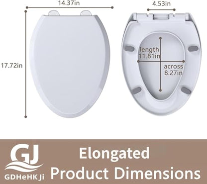 Soft Close Elongated Toilet Seat Oval White | Quick Release Toilet Seat | Anti Wiggling Quiet Close Lid | Easy to Install & Clean | White