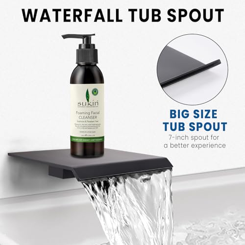 Wall Mounted Shower Faucet Set, Shower System with Tub Spout, 10 Inch Rainfall Shower Head with Handheld Spray, Waterfall Tub Spout Bathtub Faucet, Black - color: Black
