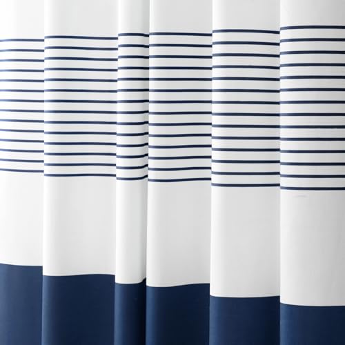 Navy Blue Coastal Ocean Cotton Striped Shower Curtain with Tassel 60W X 72L | Boho Farmhouse Shower Curtains for Bathroom with Soft Cotton Feel - color: Navy Blue, size: 60"W x 72"L
