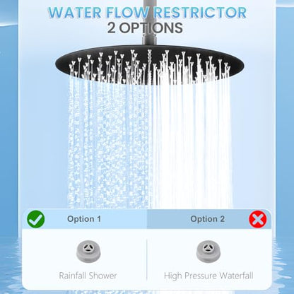 12 inch Matte Black Rainfall Shower Head - All Metal Stainless Steel Full Body Round Rain Shower with 120 Silicone Nozzles - color: Matte Black, size: 12 Inch
