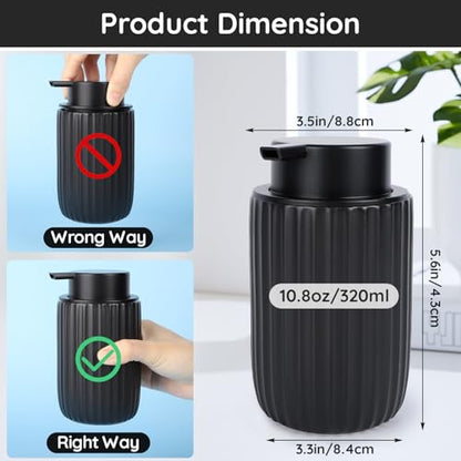Segbeauty Foaming Soap Dispenser Black, 10.8oz Ceramic Foam Hand Soap Dispenser for Bathroom, 320ml Empty Refillable Liquid Containers for Kitchen, Lotion Dispensers Bottle with Foaming Pump - color: Black, style: Foaming