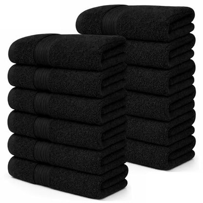 100% Cotton Hand Towels 18x28 Inches, 600 GSM, Soft & Absorbent, Set of 12, Black - color: Black, size: Hand Towel Set of 12