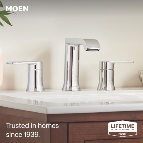 Moen Genta LX Two-Handle High Arc Widespread Bathroom Sink Faucet, for 3-Hole Setups, Valve Included, Chrome, TV6708 - color: Chrome