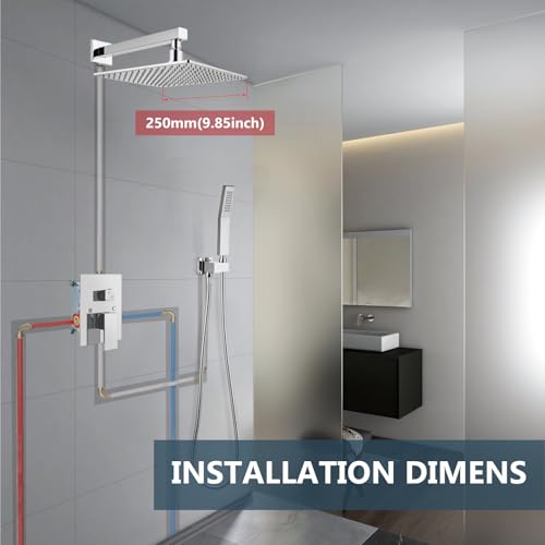 Aolemi Shower Faucet Set with Valve Handheld 10" LED Head Polish Chrome | Handheld Spray,10 Inch Rain LED Head,Valve and Trim Kit,All Metal,Wall Mount Shower System,Bathroom Mixer - color: Chrome, size: 10 Inch LED Shower Head