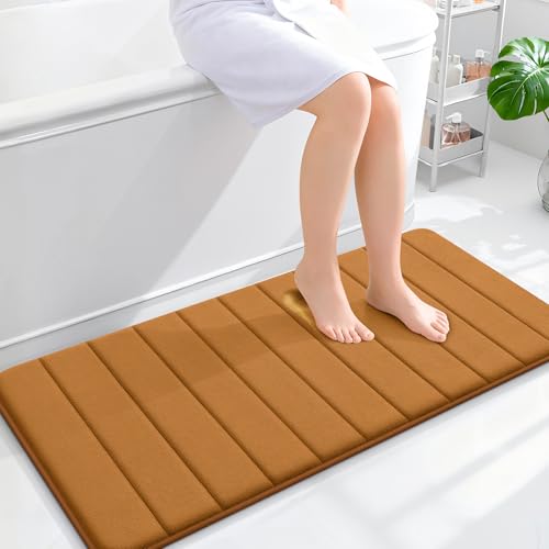OLANLY Memory Foam Long Bathroom Rugs Runner 44x20, Super Soft Absorbent | Ochre, Quick Dry Bath Mat, Machine Washable Shower Floor Rugs, Bathmat Carpet for Bathroom Floor, Tub and Shower - color: Ochre, size: 44" X 20"