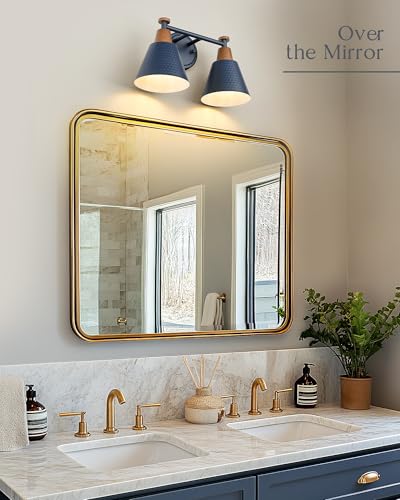 FEMILA 2 Light Bathroom Vanity Light, 15" Modern Bathroom Lighting Fixtures Over Mirror, with Woodgrain Finsih, 4FG59B-2W Blue-NW - color: Navy Blue & New Woodgrain, size: 15"