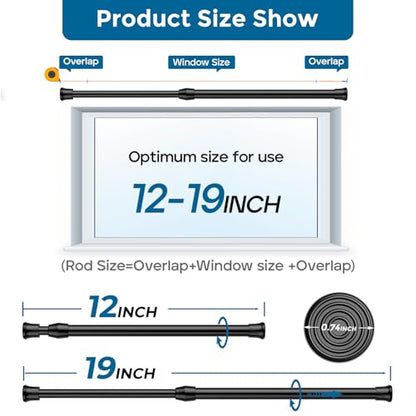 Spring Tension Curtain Rod Short Tension Rod (Black,12" to 19"-2Pcs) - color: Black, size: 12" to 19"-2Pcs