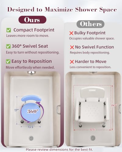 Swivel Shower Chair with Back, 360° Height Adjustable Shower Stool, Compact Space-Saving Design for Small Showers, Non-Slip Bathroom Chair for Seniors & Elderly (Blue) - color: Blue