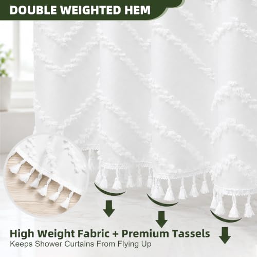 Siiluminisoy White Shower Curtain Fabric Boho Shower Curtain Cloth Textured Tufted Chevron Elegant Shower Curtains Waterproof for Bathroom 72" x 72" - color: A White, size: 72"W x 72"L (Pack of 1)