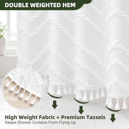 Siiluminisoy White Shower Curtain Fabric Boho Shower Curtain Cloth Textured Tufted Chevron Elegant Shower Curtains Waterproof for Bathroom 72" x 72" - color: A White, size: 72"W x 72"L (Pack of 1)