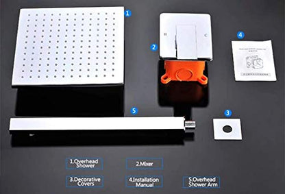 Cascada Luxury 10" Square Wall Mounted Thermostatic Shower System With Automated LED Light RGB Color - Stainless Steel (10 Inch, Brushed Gold) - color: Brushed Gold