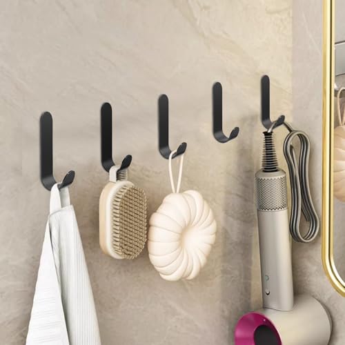 ATDOALL Adhesive Towel Hooks, 20 PCS Stainless Steel Self Adhesive Wall Hooks, Black Heavy Duty Shower Hook, Waterproof Oilproof Rustproof for Bathroom, Kitchen, Living Room - color: Black