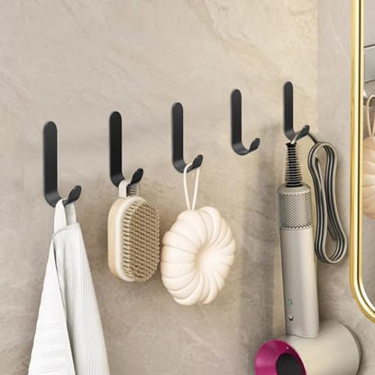 ATDOALL Adhesive Towel Hooks, 20 PCS Stainless Steel Self Adhesive Wall Hooks, Black Heavy Duty Shower Hook, Waterproof Oilproof Rustproof for Bathroom, Kitchen, Living Room - color: Black