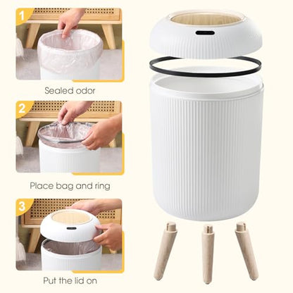 Motion Sensor Bathroom Trash Can,3 Gallon Auto Touchless Trash Bin | Automatic Garbage can with Lid and Legs,Electric,Tall,Plastic,Small White wastebasket for Bedroom,office,kitchen,RV,Toilet - color: White