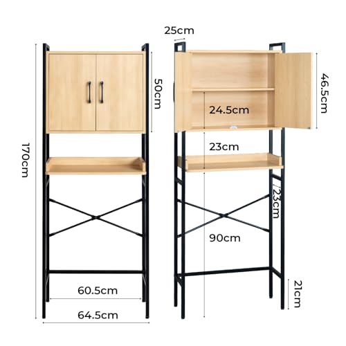 Karl home Over The Toilet Storage Cabinet, Bathroom Space Saver Organizer | Freestanding Above Toilet Rack with Adjustable Shelf, Open Shelf and Acrylic Glass Doors for Bathroom Storage