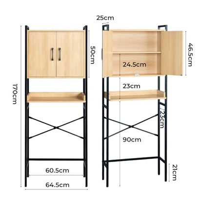 Karl home Over The Toilet Storage Cabinet, Bathroom Space Saver Organizer | Freestanding Above Toilet Rack with Adjustable Shelf, Open Shelf and Acrylic Glass Doors for Bathroom Storage