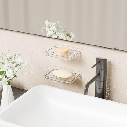 SUOXING 2 Pack Bar Soap Holder for Shower Wall,Self Draining Adhesive Soap Holder,Rustproof Wall Mounted Acrylic Shower Soap Rack & Caddy for Bathroom,Bath,Kitchen,No Drilling PlasticSoap Shelf,Clear - color: Clear