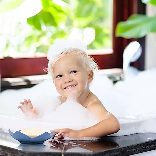2 Pack Silicone Soap Dishes with Draining, Lotus Flowers Bar Soap Holder for Shower, Soap Saver for Counter, Bathtub, Kitchen Sink(White/Gray) - color: White/Grey