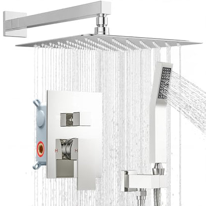 STARBATH Shower Faucet Set Shower System with Diverter Valve, Chrome | 12" Wall Mount Rain Shower Head and Handheld Spray for Two Person, Shower Set with Valve and Trim Kit Complete - color: Chrome, size: 12"-01