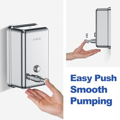 AIKE 37oz Liquid Soap Dispenser for Bathroom Easy Push,Polished AK1003 | Screw Wall Mount Design for Space-Saving,Large Capacity with Safety Key for Commercial Bathroom,Stainless Steel - color: Polished