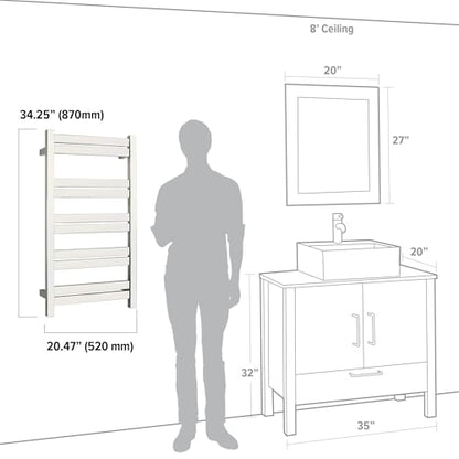 WarmlyYours Grande Heated Towel Rack, 10 Bars, Brushed Stainless Steel | Wall-mounted electric towel warmer rack and dryer, 120V hardwired, flat heated bars for towels and bathrobes - color: Brushed Stainless Steel, size: 10 Bars