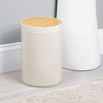 mDesign Plastic Round Trash Can Small Wastebasket - Garbage Bin Container with Swing-Close Lid - Bathroom Garbage Basket - Holds Waste, Recycling - 1.3 Gallon - Basa Collection - Cream/Beige/Natural - color: Natural/Cream