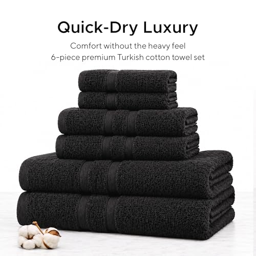 Veteran Textile LLC - 6 Pieces - Turkish Cotton - Luxury Towel Set for Bathroom & Kitchen, 2 Bath Towels, 2 Hand Towels & 2 WashCloths *Valued $79.99* (Black) - color: Black