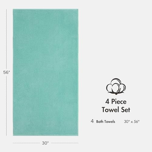 Madison Park 100% Zero Twist Cotton 4 Piece Bathroom Bath Towels, Turquoise | 30" x 56" Large Shower Towels, 500 GSM Diagonal Ribbed, Soft, Quick Dry, Highly Absorbent, Durable, Modern, OEKO TEX - color: Turquoise, size: 4 Piece Bath Towel Set