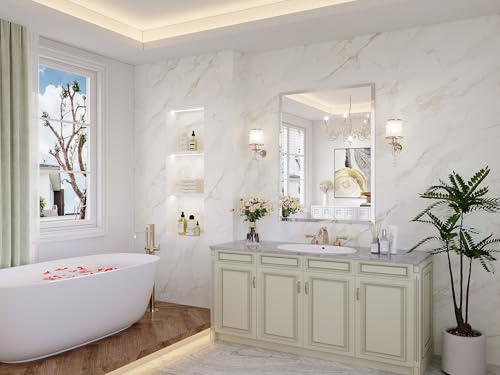 Frameless Bathroom Mirror, 24"x30" Beveled Bathroom Vanity Mirror | 15mm beveled edge, frameless, 5mm HD glass, anti-rust, french cleat, horizontally or vertically, for bathroom/bedroom - size: 24"L x 30"W
