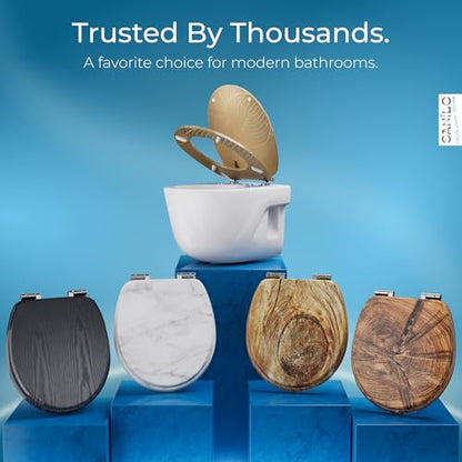SANILO Wooden Toilet Seat with Soft Close [ROUND] - Decorative, Quiet & Slow Close Molded Wood Seat - With Strong Bumpers & Hinges - Adjustable Fit – Hosta - color: Hosta