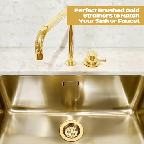 2 Pcs Sink Strainer Stainless Steel Kitchen Sink Drain Strainer Basket Cover Mesh Hair Food Catcher, Large Wide Rim of 4.4 Diameter(Brushed Gold) - color: Brushed Gold