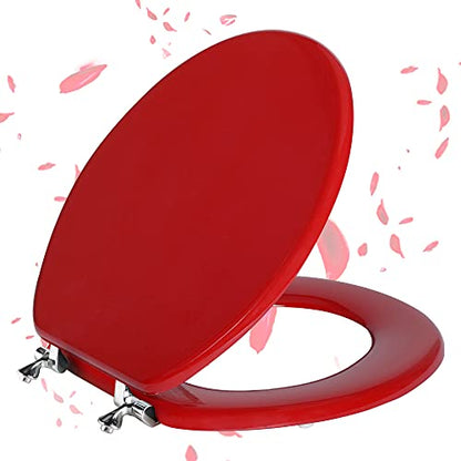 Red Round Toilet Seat Natural Wood Toilet Seat with Zinc Alloy Hinges, Easy to Install also Easy to Clean, Scratch Resistant Toilet Seat by Angol Shiold (Round, Red) - color: Red, size: Round