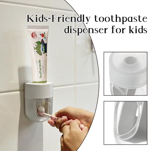 Toothpaste Dispenser, Automatic Squeezer, Multi-Functional No-Drill Wall-Mounted, White