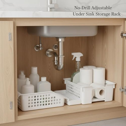 Adjustable Telescopic Cabinet Shelf, Tool-Free Under Sink Organizer Rack, Carbon Steel and PP Plastic Storage Solution for Kitchen and Bathroom - size: 9.84 x 6.69 x 3.31 in