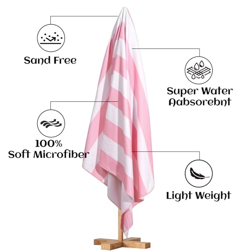 4 Pack Beach Towels Cabana Stripe Polyester Lightweight Quick-Dry Swim Pool Towel, 30'' x 60'' Oversized Compact Travel Bath Towel, Camping | Ultra-Portable, Multi-Functional, Pink - color: Pink 4pack