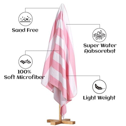 4 Pack Beach Towels Cabana Stripe Polyester Lightweight Quick-Dry Swim Pool Towel, 30'' x 60'' Oversized Compact Travel Bath Towel, Camping | Ultra-Portable, Multi-Functional, Pink - color: Pink 4pack
