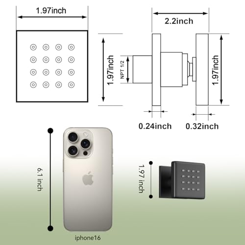 Shower Body Spray Jets, Matte Black Brass Square Shower Body Sprayer Spa Massage Showerhead Wall Mount Nozzles NPT 1/2”-4PCS (Matte Black) - color: Square-Matte Black, style: 4pcs