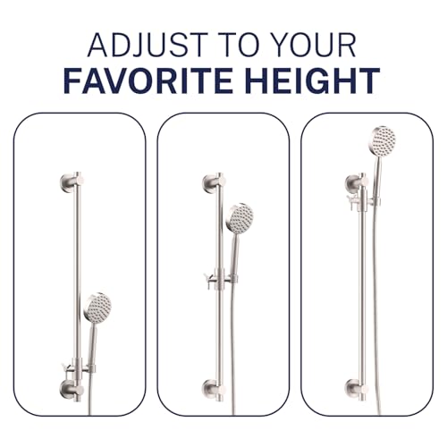 HammerHead Showers® Solid Metal 27.5 Inch Shower Slide Bar Set and Handheld Shower Head with Hose — BRUSHED NICKEL — 2.5 GPM High Pressure Spray Wand — Easily Adjust Height & Angle of Handshower - color: Brushed Nickel, size: 2.5 GPM