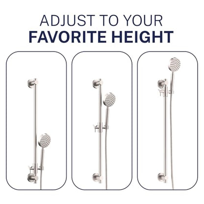 HammerHead Showers® Solid Metal 27.5 Inch Shower Slide Bar Set and Handheld Shower Head with Hose — BRUSHED NICKEL — 2.5 GPM High Pressure Spray Wand — Easily Adjust Height & Angle of Handshower - color: Brushed Nickel, size: 2.5 GPM
