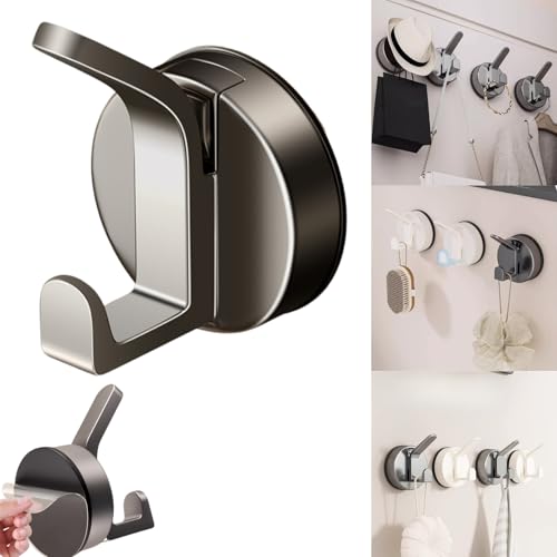 Suction Cup Hooks for Bathroom and Shower Wall - Strong Vacuum Towel Holder, Plastic Loofah and Sponge Hanger for Glass Door or Tile (Gun Gray, 1-Pack) - color: Gun Gray, size: 1 Pack