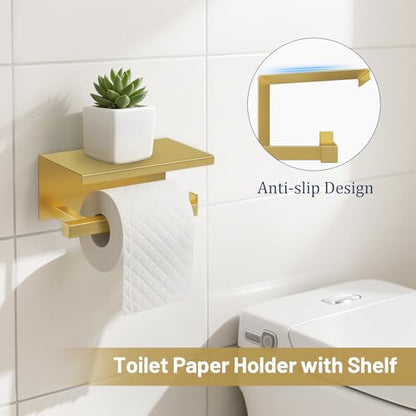 TURS Brushed Gold 5 Pieces Bathroom Hardware Set, SUS304 Stainless Steel 23.6 Inch Bath Towel Bar Set, Square Bathroom Accessories Kit Wall Mounted - color: Brushed Gold