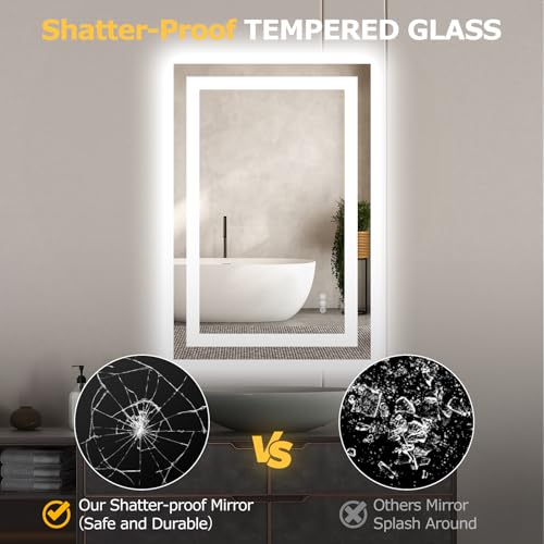 Hivone 24X36 LED Bathroom Mirror with Lights, Anti-Fog, Dimmable, Backlit + Front Lit, Smart Bathroom Vanity Mirror, Memory Function, Shatterproof, Tempered Glass (Horizontal/Vertical) - size: 24"L x 36"W