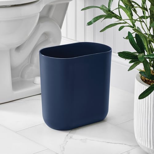 iDesign Small Slim Plastic Bathroom Trash Can, Navy Blue | Bedroom, Office, Desk, Dorm - color: Navy, style: Pack of 1