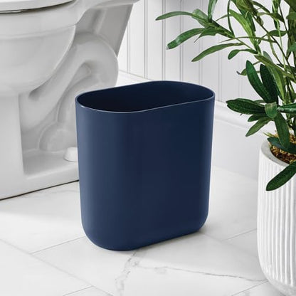 iDesign Small Slim Plastic Bathroom Trash Can, Navy Blue | Bedroom, Office, Desk, Dorm - color: Navy, style: Pack of 1