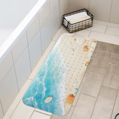LNOND Summer Beach Bathtub Mat Non Slip, 40 X 16 Inch Tub Mat for Bathroom, Cartoon Seashells Bath Tub Shower Mat with Drain Holes and Suction Cups - color: Cartoon Seashells Bathtub Mat