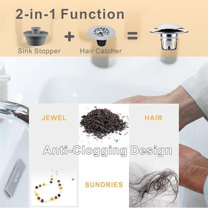 WELLUP Bathroom Sink Stopper,Sink Drain Stopper Pop Up Strainer Silver | Chrome Sink Stopper Replacement,Bathroom Sink Drain Stopper with Hair Catcher,Fits 1 1/8"-1 1/2",Anti-Clogging Strainer - color: Silver